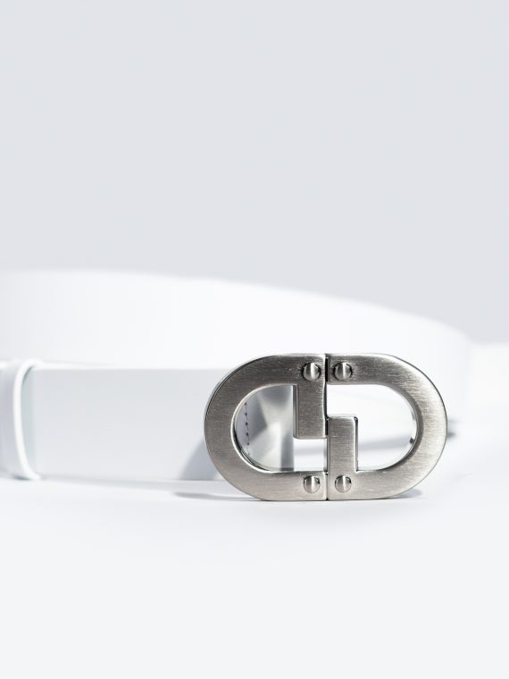 CG SILVER LOGO WHITE BUCKLE BELT