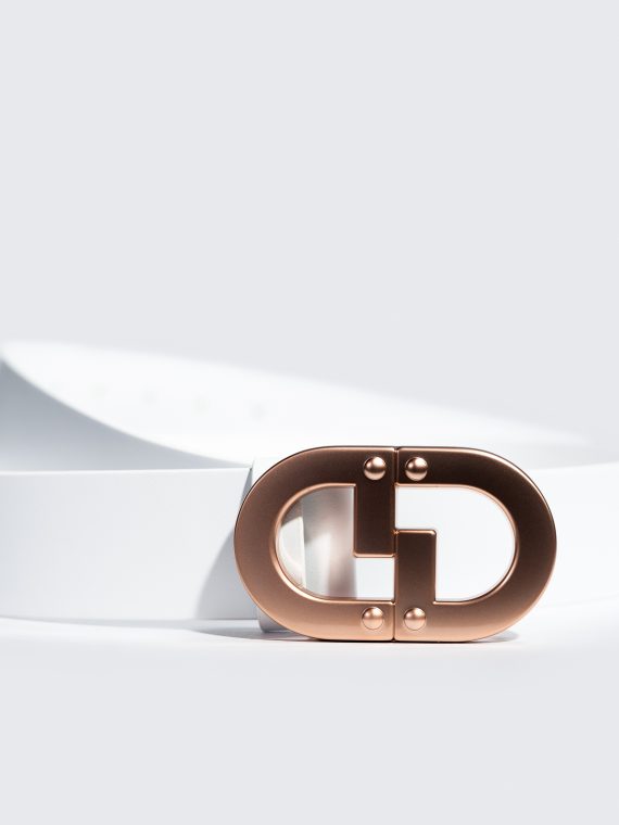 CG ROSE GOLD LOGO WHITE BUCKLE BELT