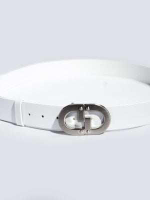 CG SILVER LOGO WHITE BUCKLE BELT
