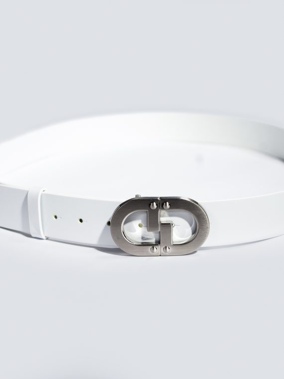CG ROSE GOLD LOGO WHITE BUCKLE BELT