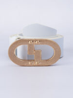 CG ROSE GOLD LOGO WHITE BUCKLE BELT