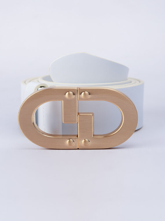 CG ROSE GOLD LOGO WHITE BUCKLE BELT