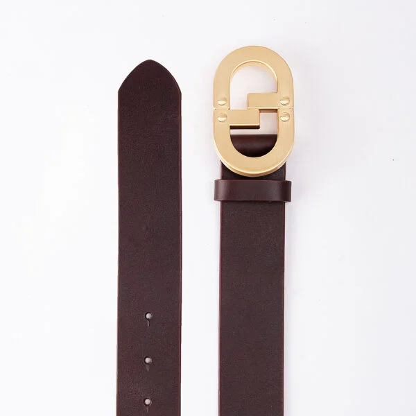 CG ROSE GOLD LOGO BUCKLE BROWN BELT