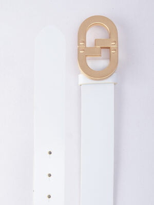 CG ROSE GOLD LOGO WHITE BUCKLE BELT