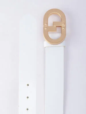 CG ROSE GOLD LOGO WHITE BUCKLE BELT