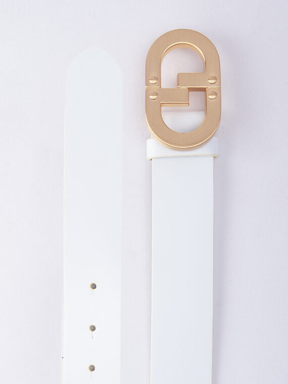 CG ROSE GOLD LOGO WHITE BUCKLE BELT