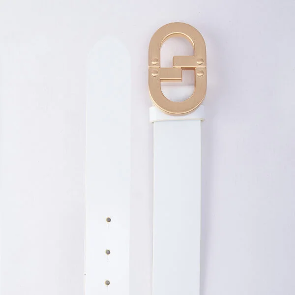 CG ROSE GOLD LOGO WHITE BUCKLE BELT