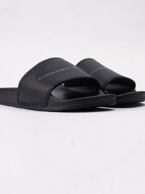 LOGO BLACK LEATHER SLIDE