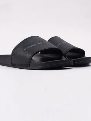 LOGO BLACK LEATHER SLIDE