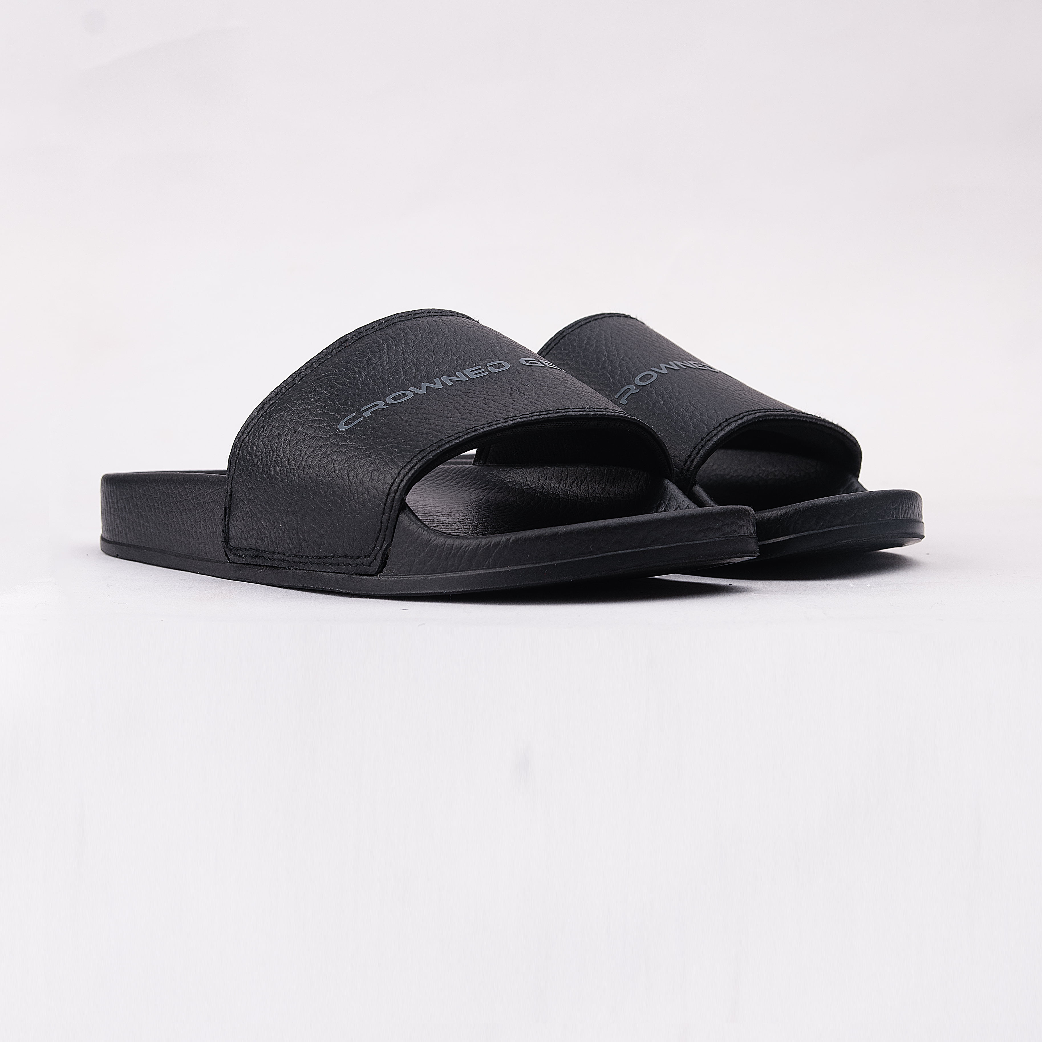 LOGO BLACK LEATHER SLIDE